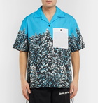 Palm Angels - Camp-Collar Printed Cotton-Poplin Shirt - Blue