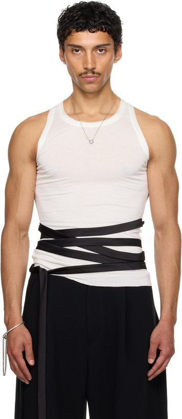 Photo: AARON ESH SSENSE Exclusive White Satin Tie Jersey Tank Top