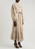 Zimmermann Wylie Embroidered Linen Midi Dress Cream
