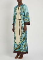 Alemais Natalia Printed Belted Linen Midi Dress Cream