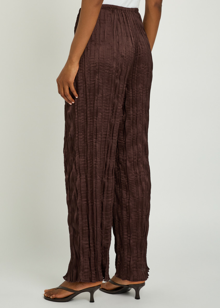 Staud Nami Plissé Trousers Brown