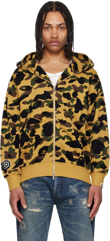 Photo: BAPE Yellow 1st Camo Jacquard Shark Full Zip Hoodie