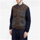 Universal Works Men's Wool Fleece Cardigan in Mixed Brown