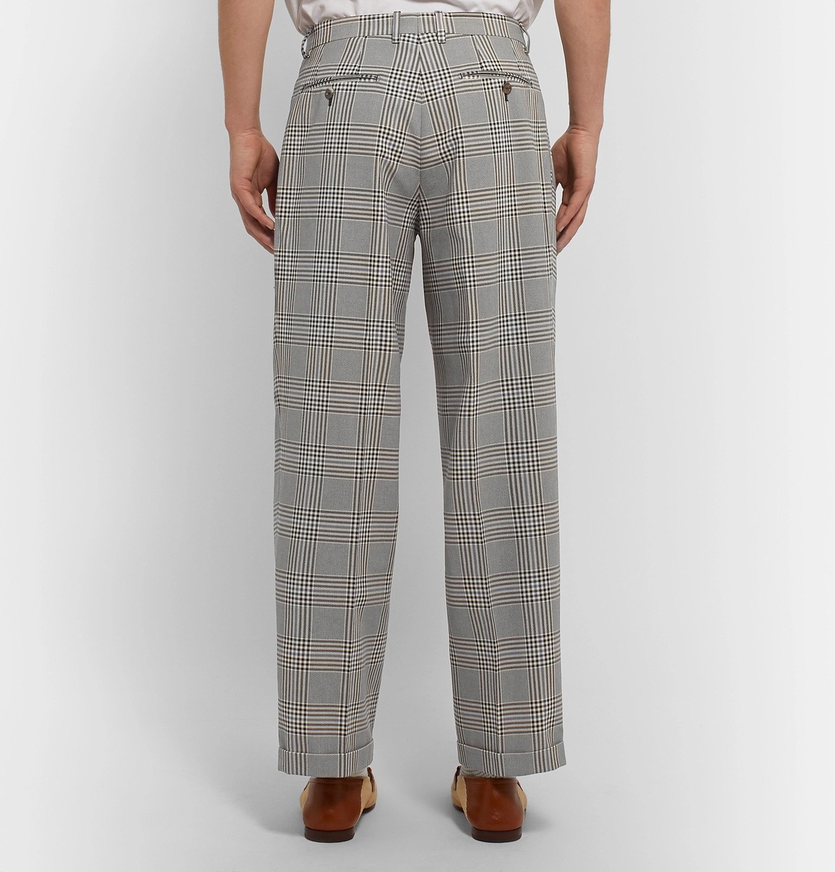 Gucci - Grey Pleated Prince of Wales Checked Cotton Trousers