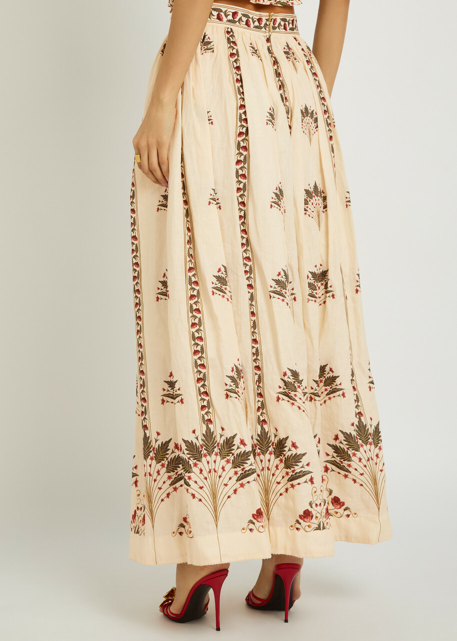 Agua BY Agua Bendita Tangelo Printed Linen Maxi Skirt Multicoloured