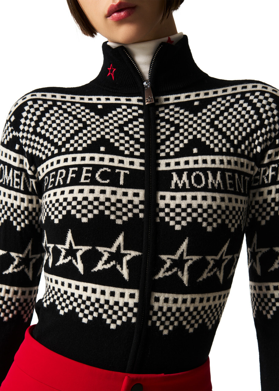 Perfect Moment Intarsia-knit Merino Wool Bodysuit Black And White