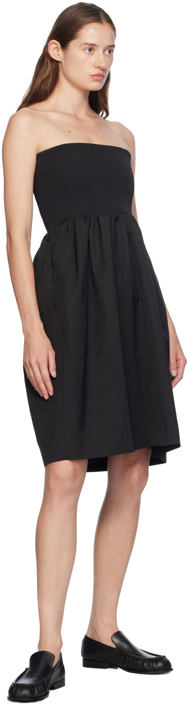 AMOMENTO Black Shirring Flare Midi Skirt