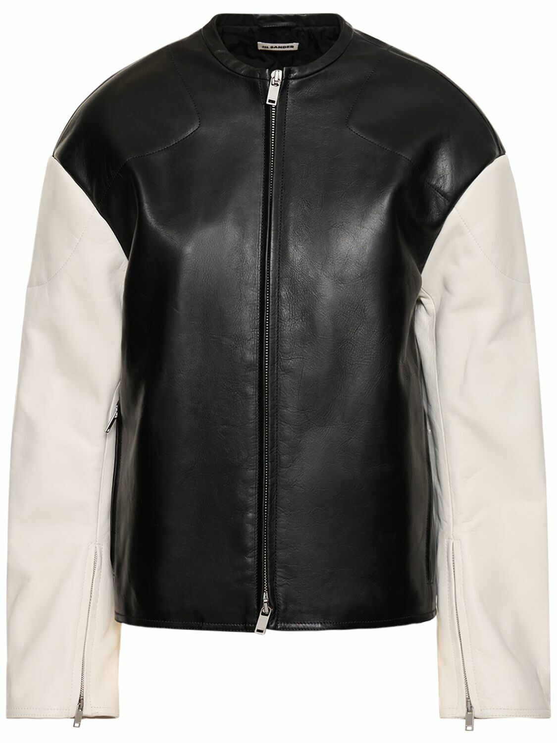 JIL SANDER - Embossed Logo Leather Biker Jacket Jil Sander