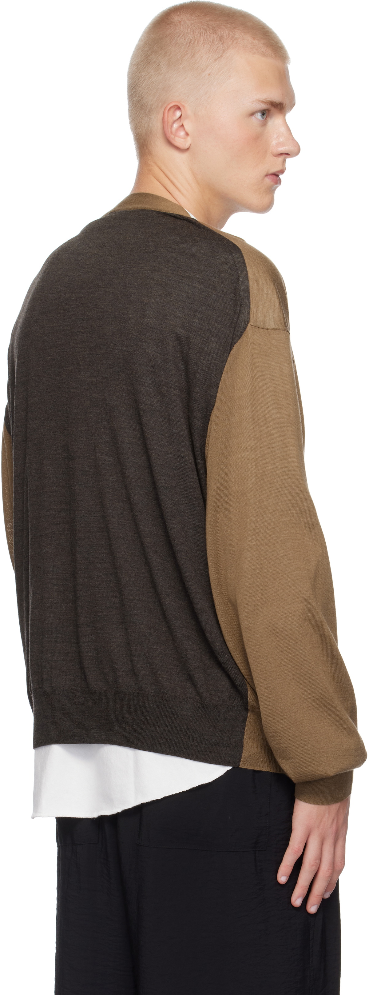 YLÈVE Brown Superfine 120's Biella Yarn Knit Cardigan