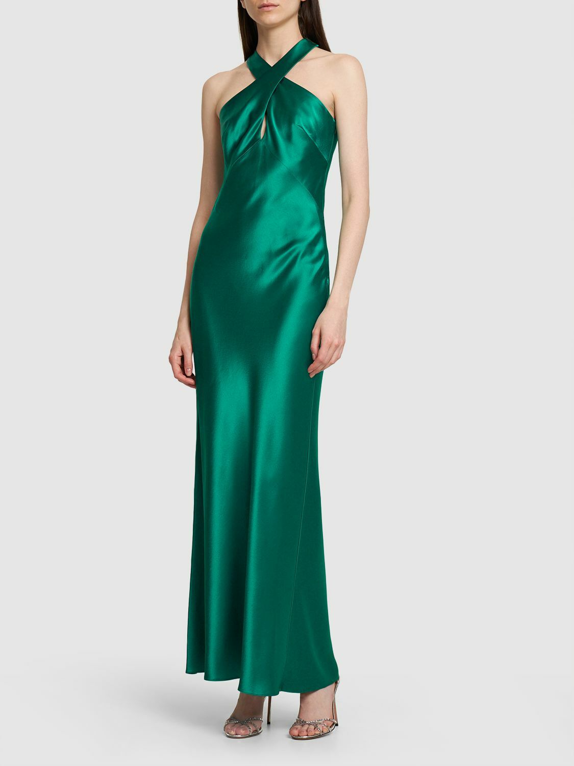 GALVAN - Evelyn Cross Neck Satin Long Dress Galvan