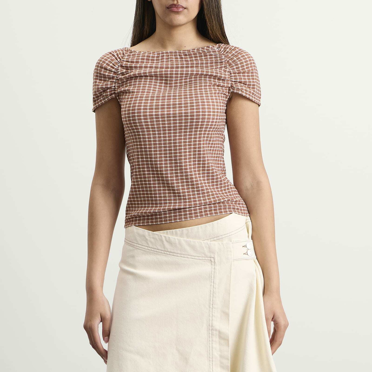 Hosbjerg Women's Clara Top in Brown Checks