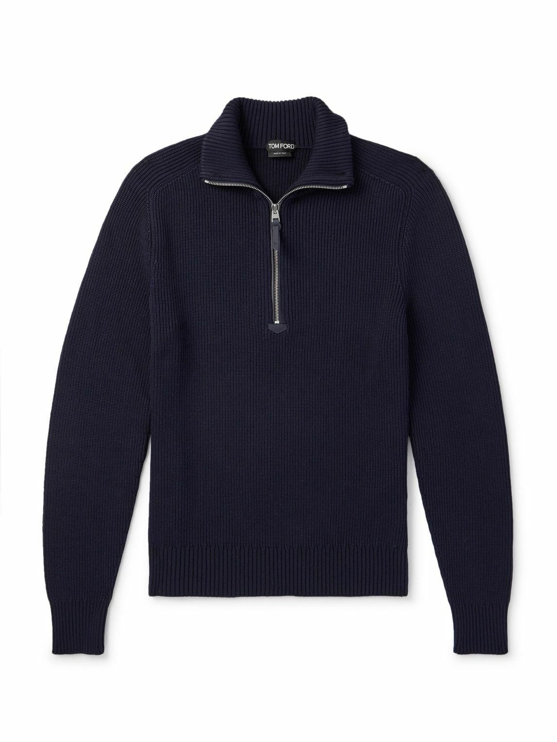 TOM FORD - Slim-Fit Ribbed Silk and Merino Wool-Blend Half-Zip