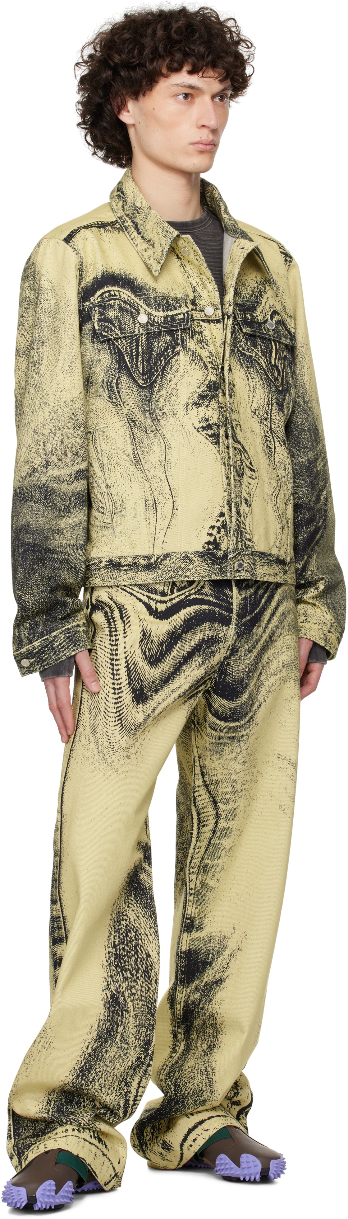 CAMPERLAB Yellow & Black Distorted Print Denim Jacket