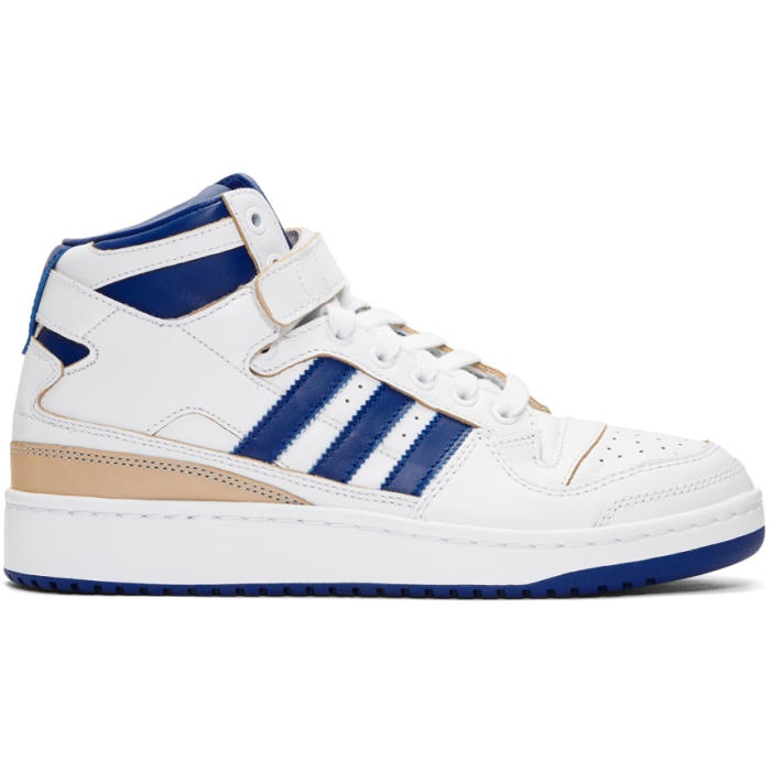 adidas Originals White and Blue Forum Mid Sneakers