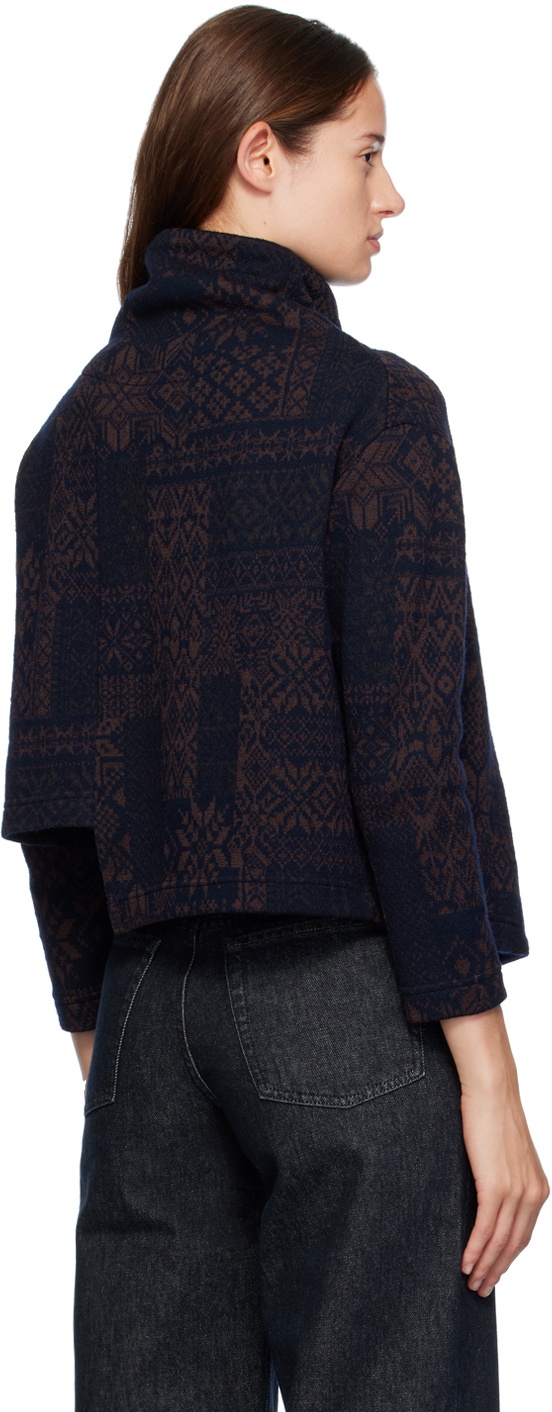 Y's Navy & Brown Asymmetry Cardigan