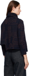 Y's Navy & Brown Asymmetry Cardigan
