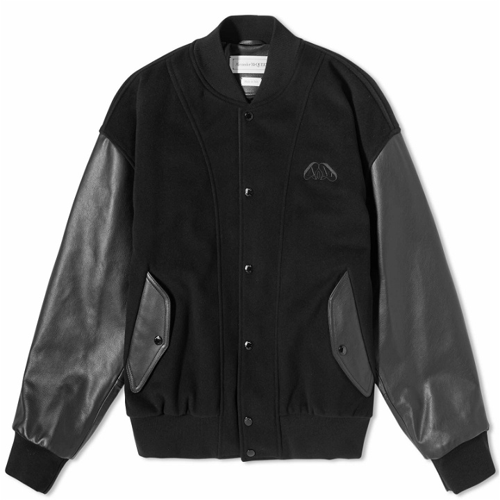 Photo: Alexander McQueen Men's Leather Sleeve Bomber Jacket in Black