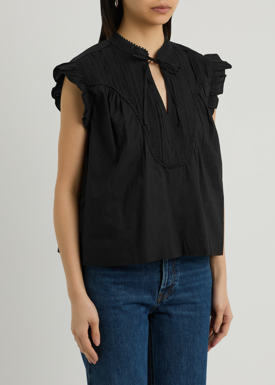 Skall Studio Aurora Embroidered Cotton top Black