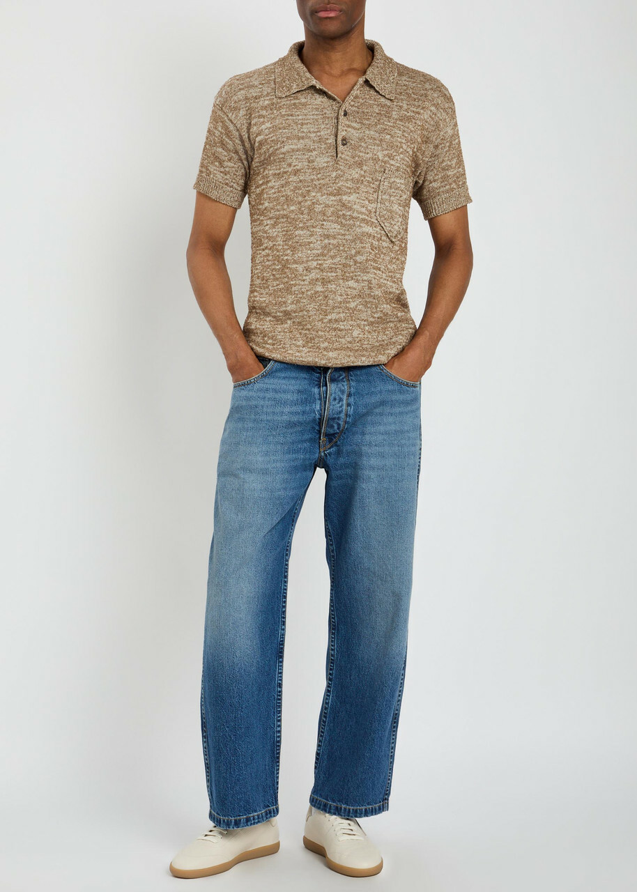 Maison Margiela Melangé-knit Cotton-blend Polo Shirt Beige