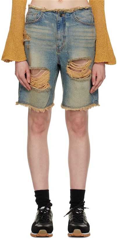 Photo: TheOpen Product Blue Distressed Denim Shorts