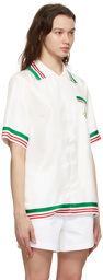 Casablanca White Silk 'Tennis Club' Short Sleeve Shirt