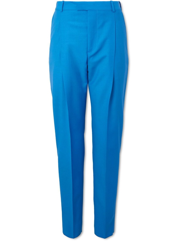 Photo: Alexander McQueen - Tapered Pleated Wool and Mohair-Blend Trousers - Blue