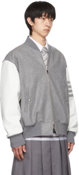 Thom Browne Grey Wool 4-Bar Melton Bomber Jacket