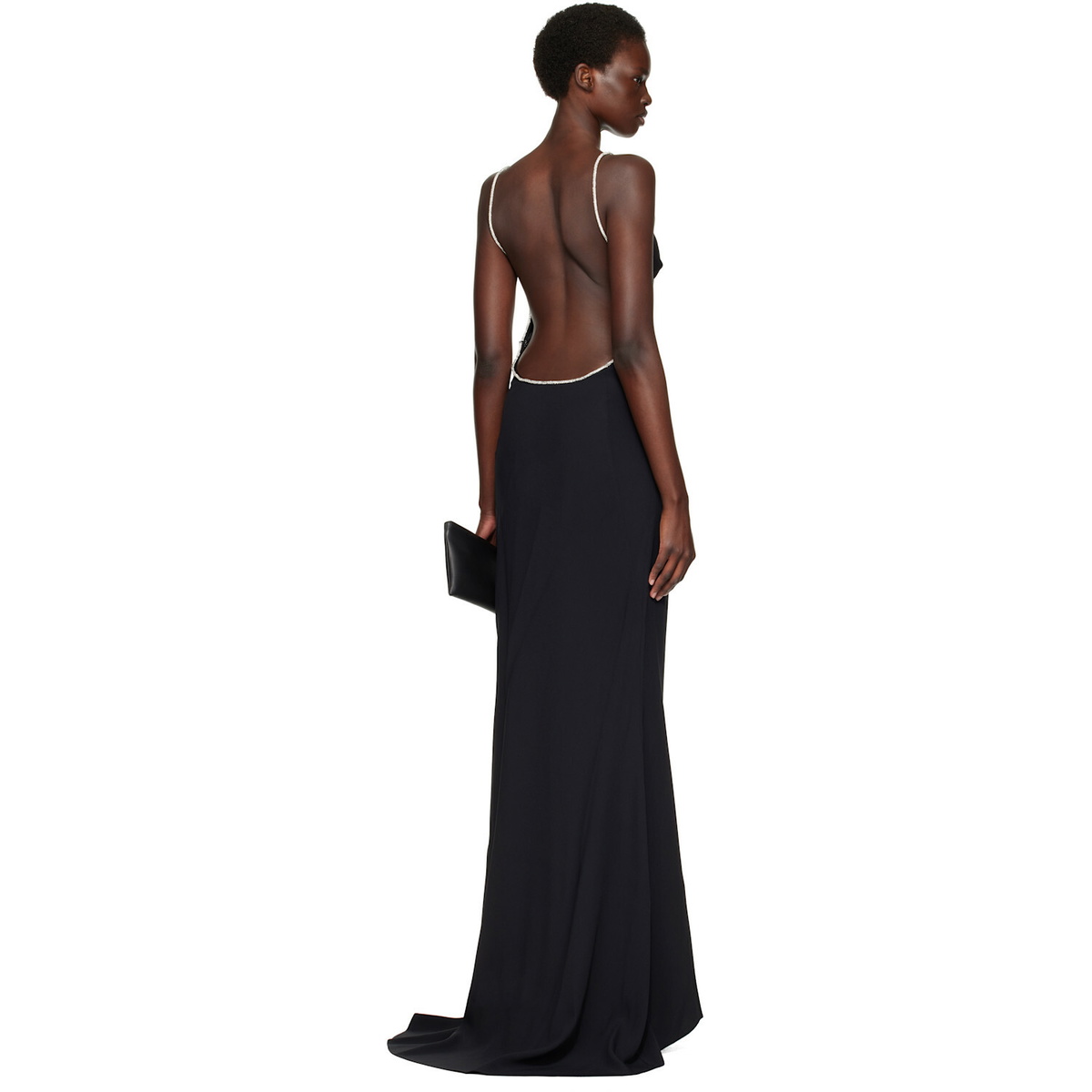 TOM FORD Black Crystal Chain Satin Maxi Evening Dress