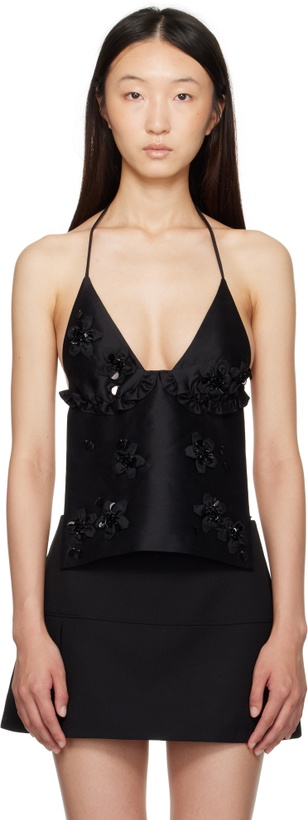 Photo: SHUSHU/TONG Black Embellished Corset Halter Top