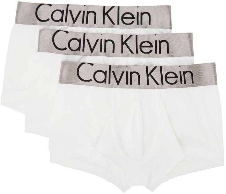 Photo: Calvin Klein Underwear Three-Pack White Steel Microfiber Boxers
