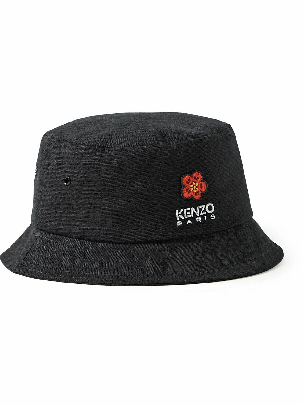 Photo: KENZO - Appliquéd Logo-Embroidered Cotton-Canvas Bucket Hat - Black