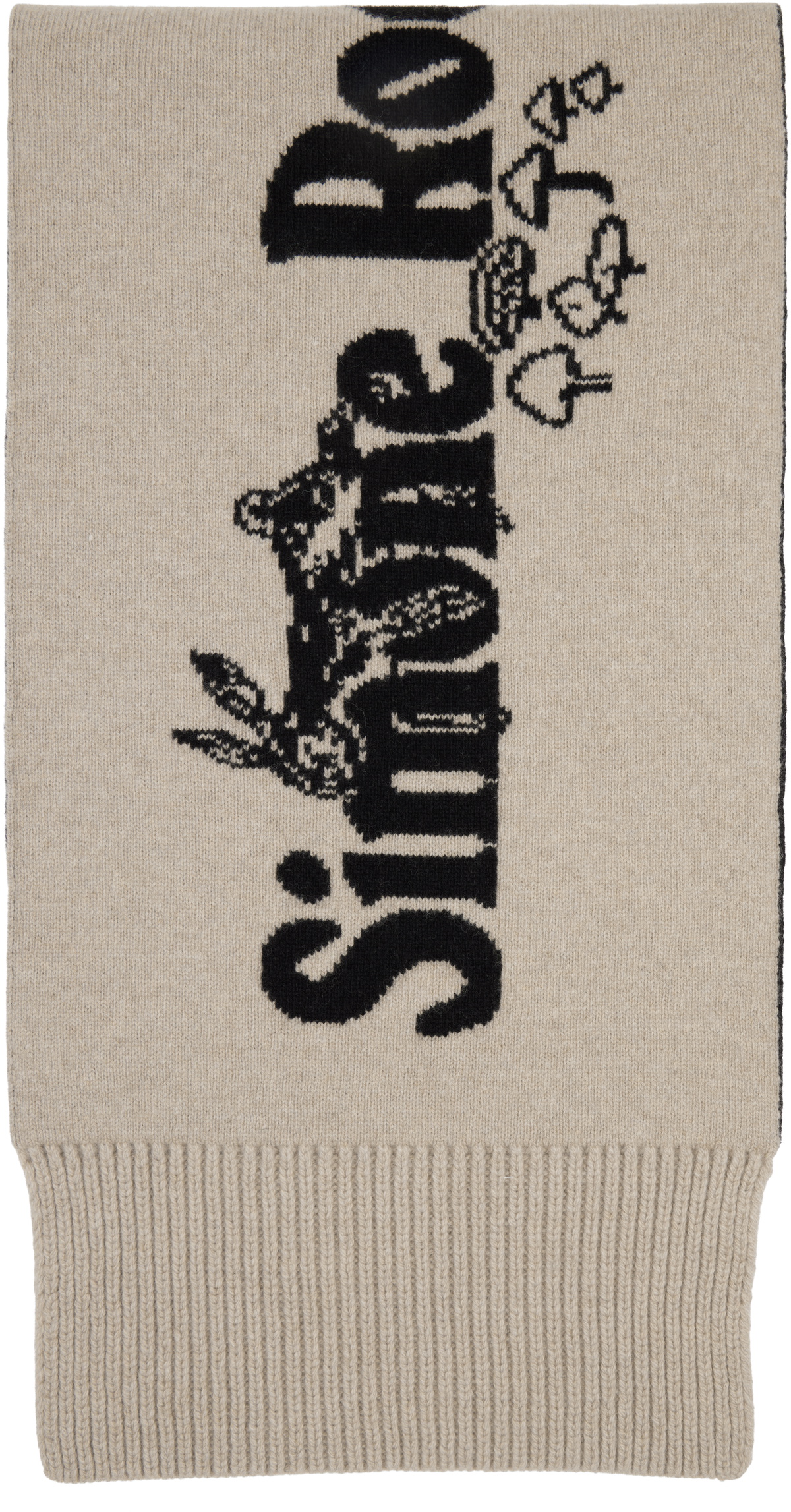 Simone Rocha Black & Beige Long Graphic Logo Knit Scarf