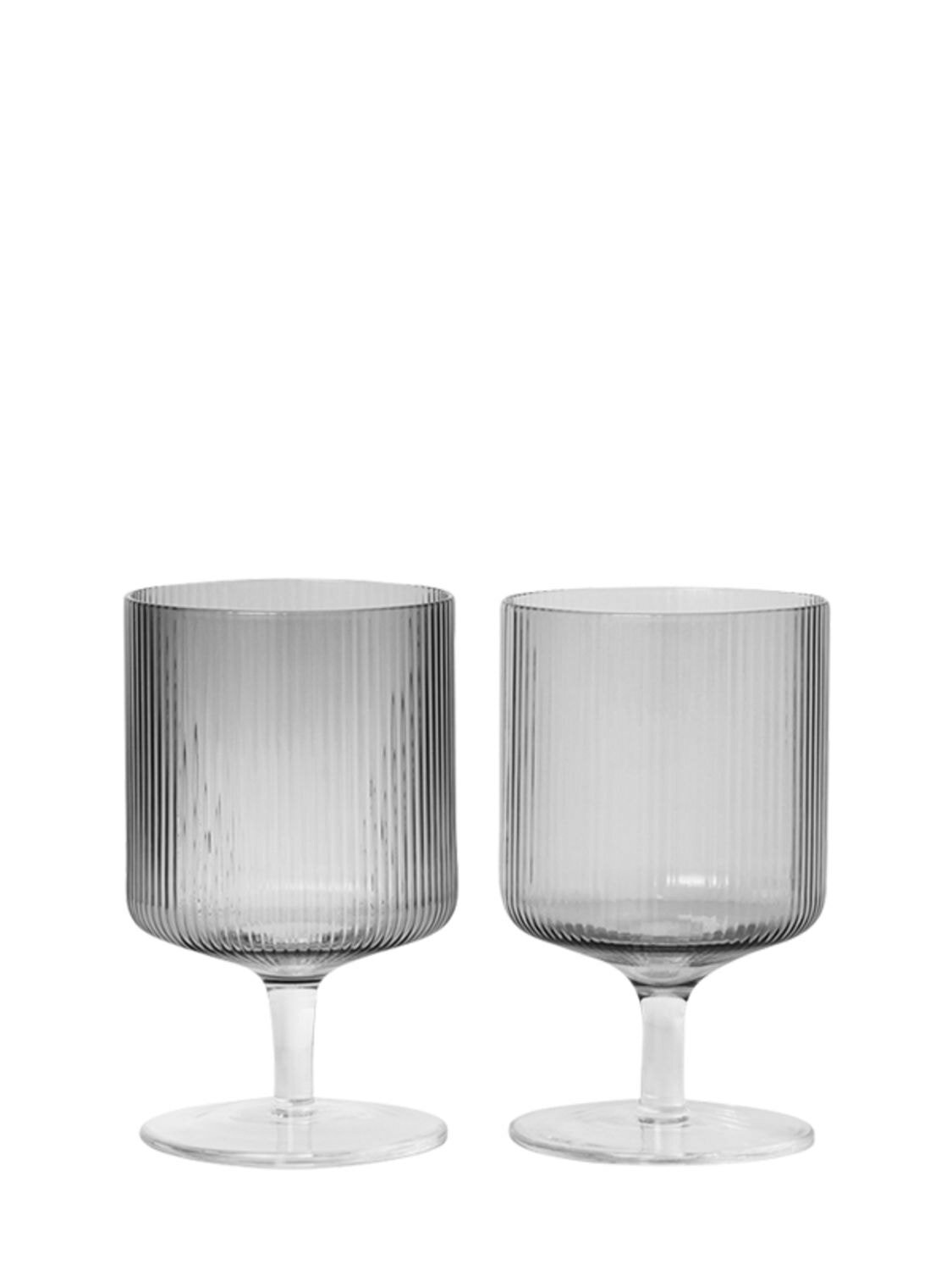 Photo: FERM LIVING - Set Of 2 Ripple Mouth Blown Wine Glasses