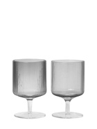 FERM LIVING - Set Of 2 Ripple Mouth Blown Wine Glasses