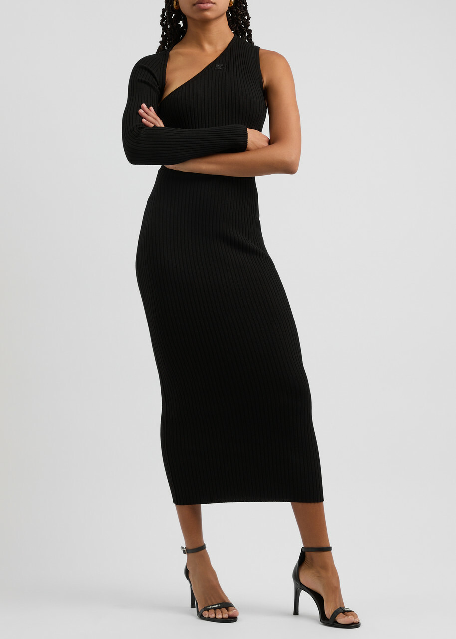 Courrèges One-shoulder Ribbed-knit Midi Dress Black Courreges