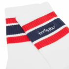 Sporty & Rich Men's Serif Logo Embroidered Socks in White/Navy/Bright Red 