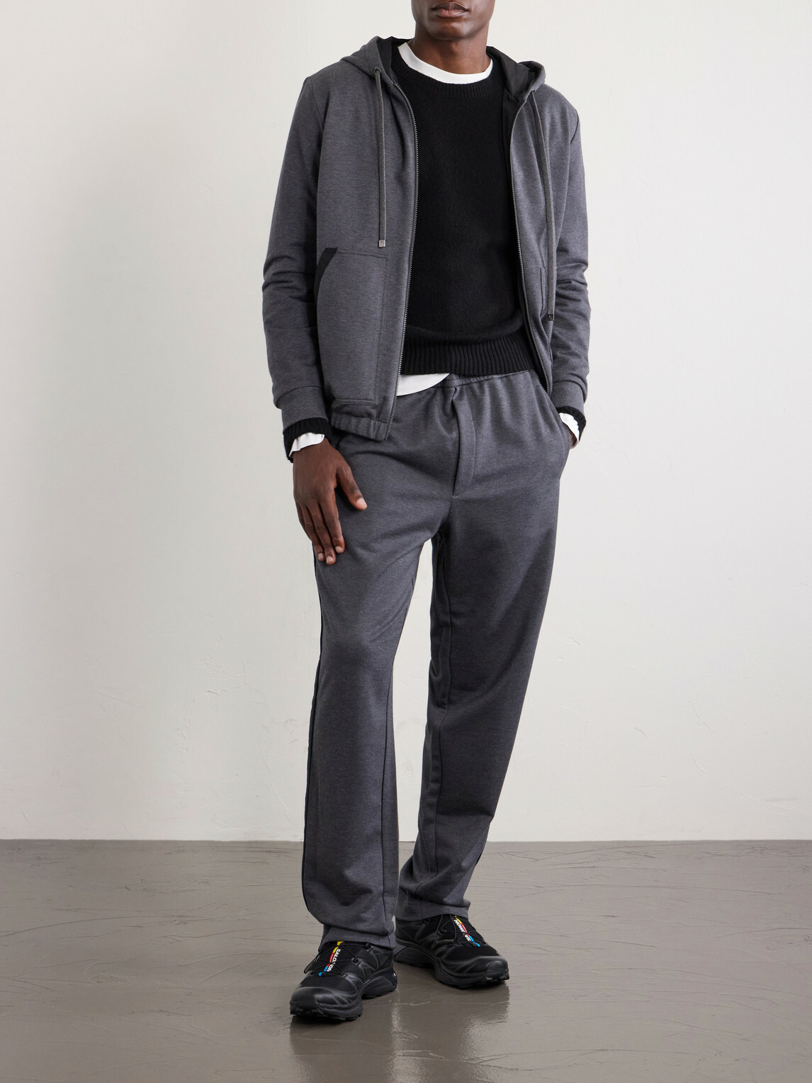 Moncler - Straight-Leg Striped Cotton Sweatpants - Gray