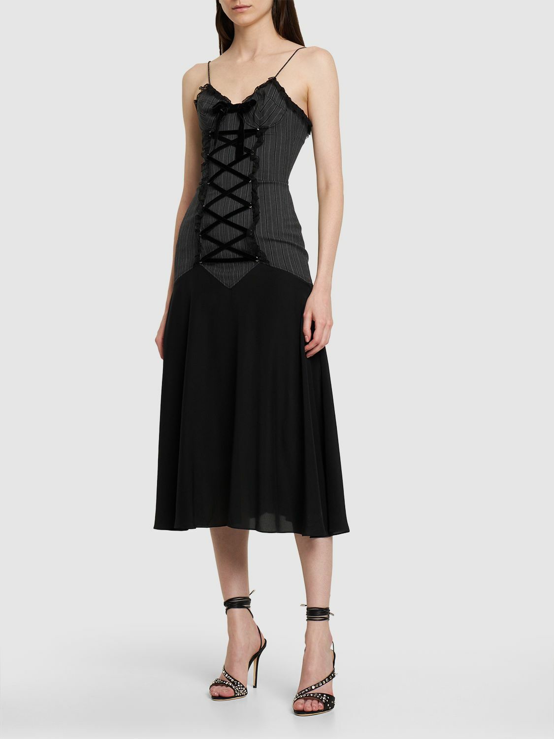 ALESSANDRA RICH - Pinstripe Wool Lace-up Midi Dress Alessandra Rich