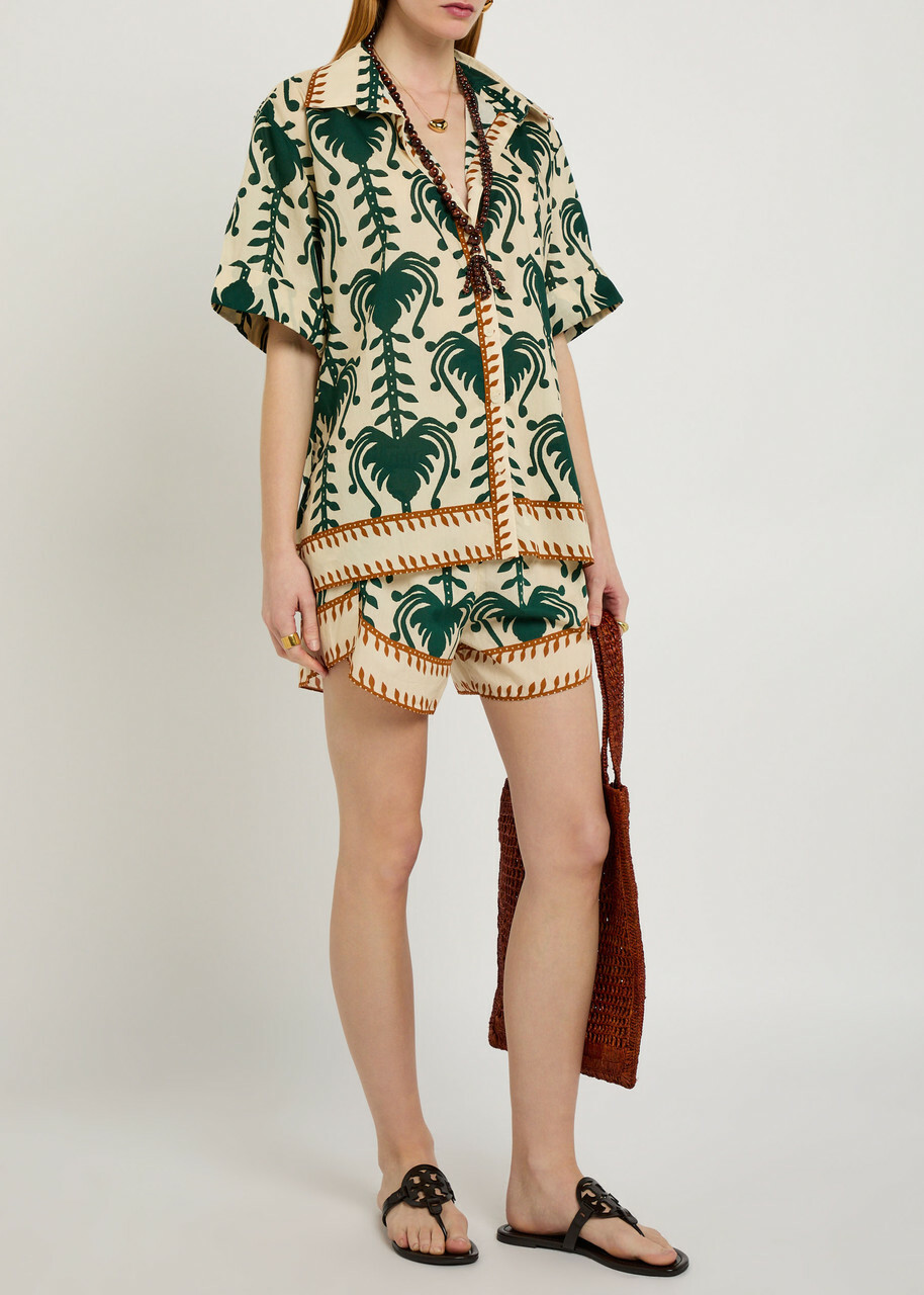 Johanna Ortiz Salty Promises Printed Cotton Shirt Beige