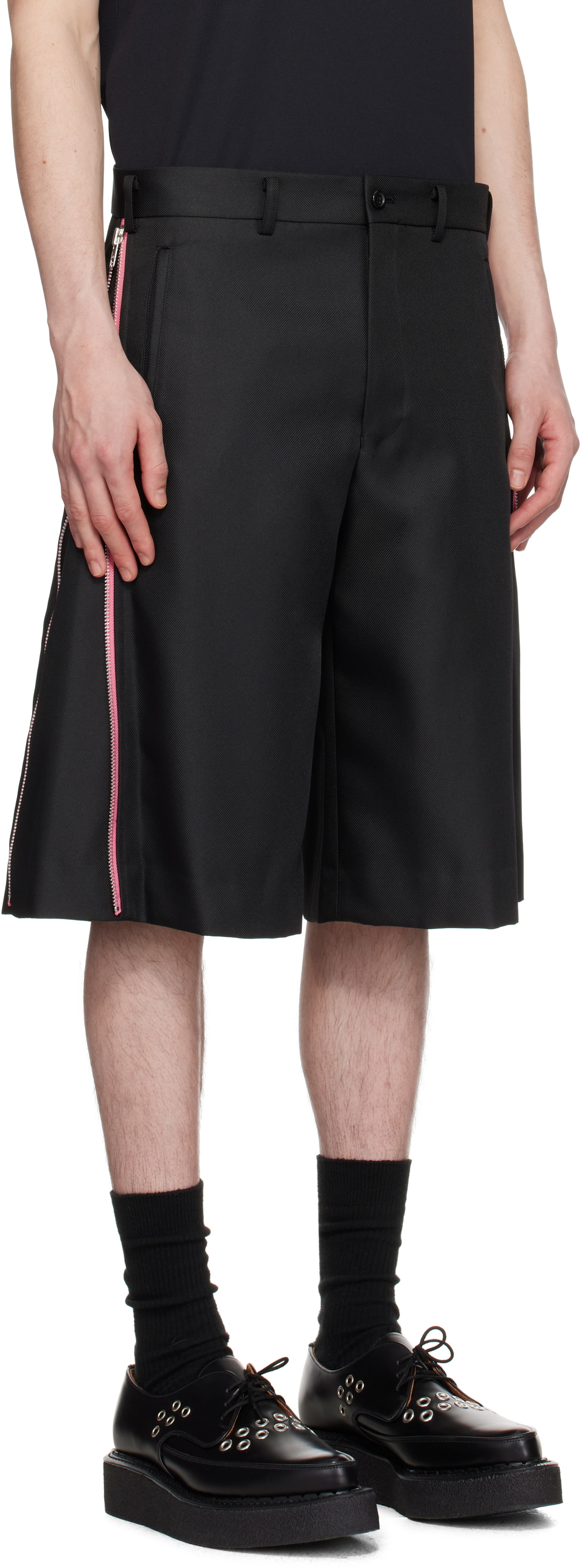 Comme des Garçons Homme Plus Black & Pink Thick Gabardine Zip Shorts
