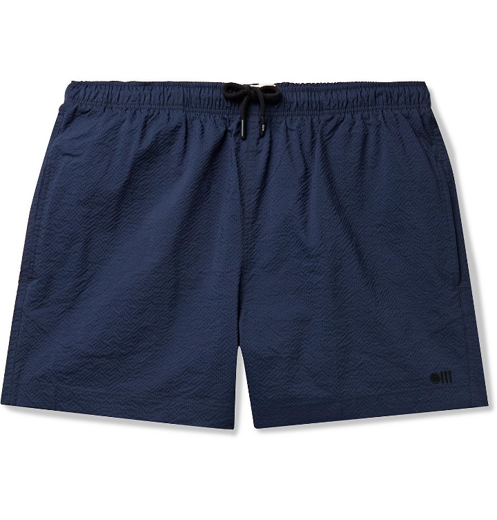 Photo: Solid & Striped - The Classic Mid-Length Seersucker Swim Shorts - Blue