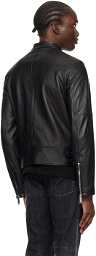 Dsquared2 Black Band Collar Leather Biker Jacket