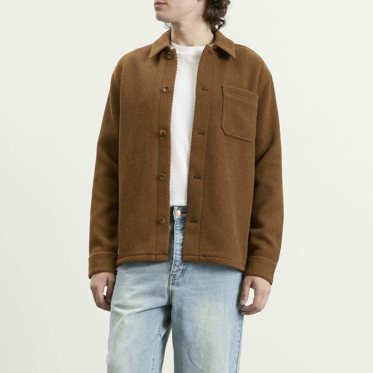 Les Deux Men's Twill Wool Overshirt in Rubber Brown