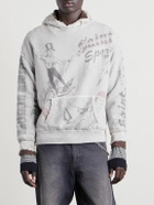 SAINT MXXXXXX - Printed Distressed Cotton-Jersey Hoodie - Gray