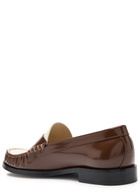 Stuart Weitzman Lottie Colour-blocked Glossed Leather Loafers Brown