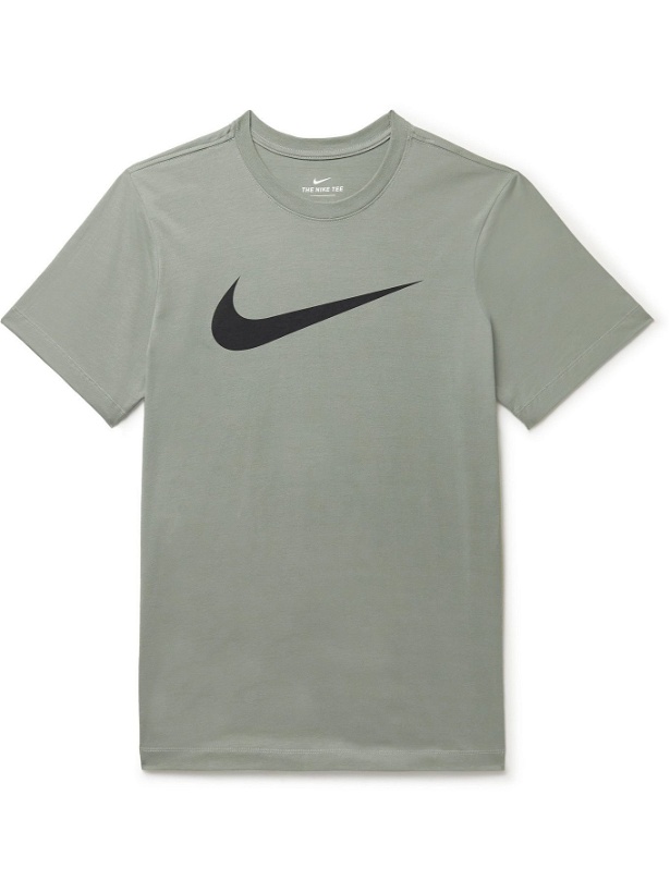Photo: NIKE - Logo-Print Cotton-Jersey T-Shirt - Green