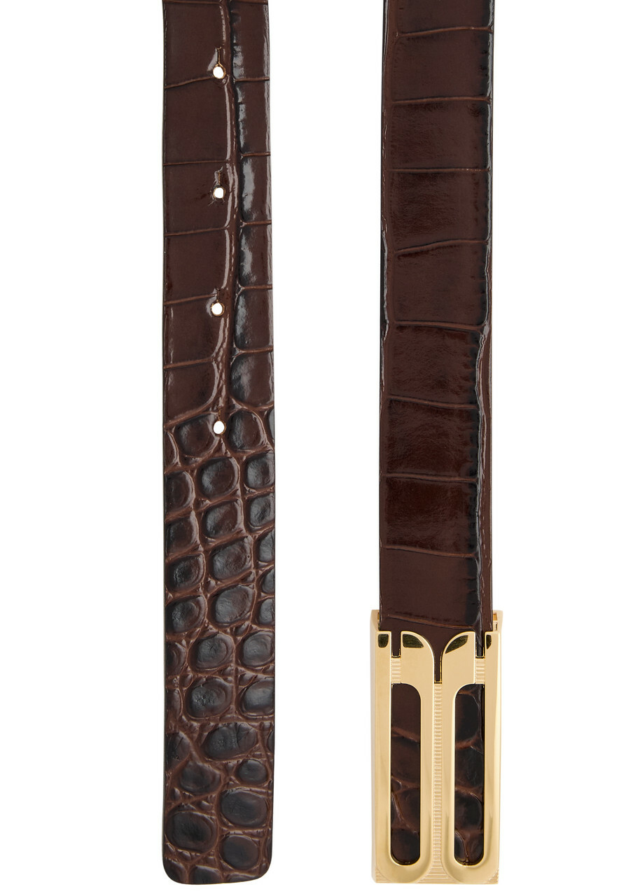Victoria Beckham Frame Crocodile-effect Leather Belt Dark