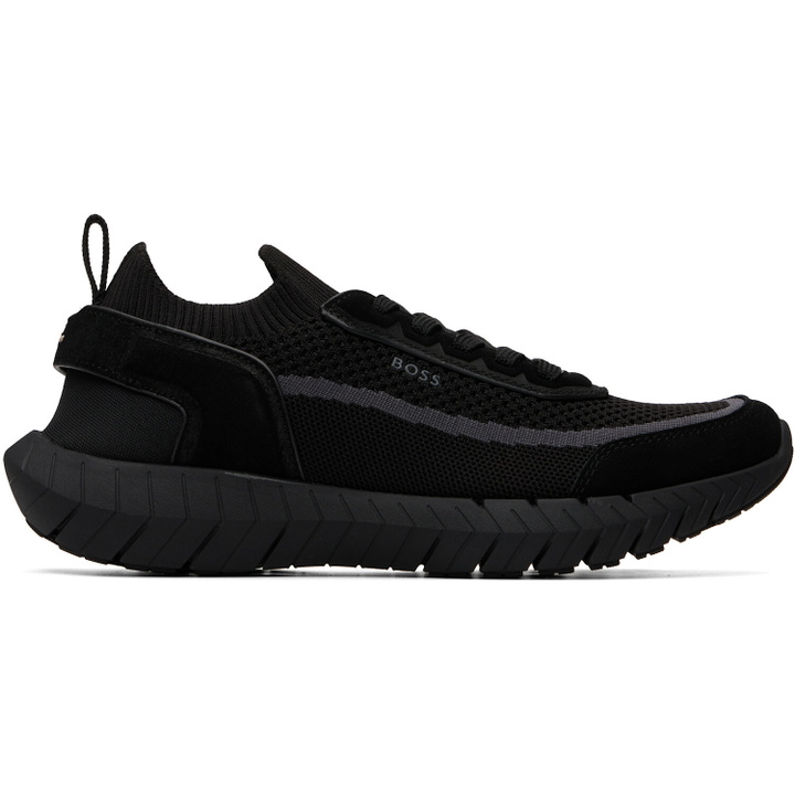 Photo: BOSS Black Suede Trims Sock Sneakers