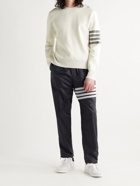 THOM BROWNE - Striped Grosgrain-Trimmed Cotton Sweater - Neutrals