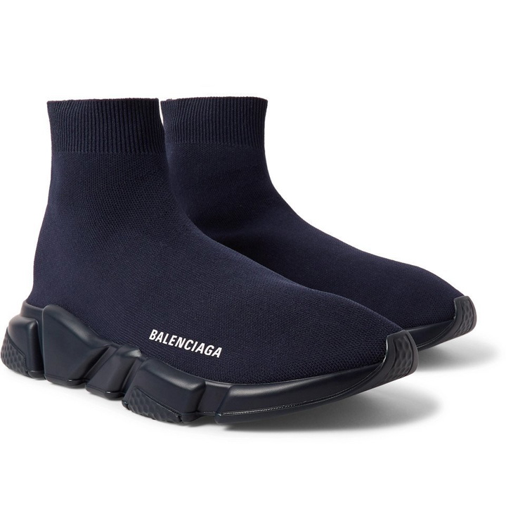 Photo: Balenciaga - Speed Sock Stretch-Knit Slip-On Sneakers - Men - Midnight blue